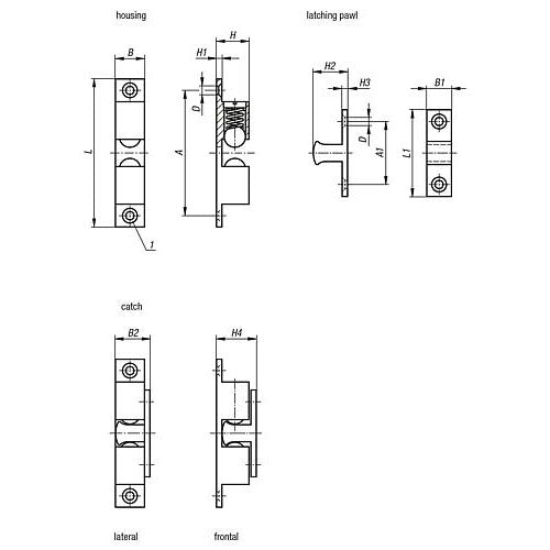 KIPP K0583.500 DOUBLE BALL CATCH, L=50, B=10, H=12,2, A=40, ZINC CHROMED, COMP:BALL STAINLESS STEEL on Sale