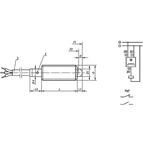 KIPP K0656.5081 SPRING PLUNGER SPRING FORCE, WITH STATUS SENSOR, NORMALLY CLOSED D=M08, L=29, L1=3, STEEL, COMP:PIN STEEL, PU=1 on Sale