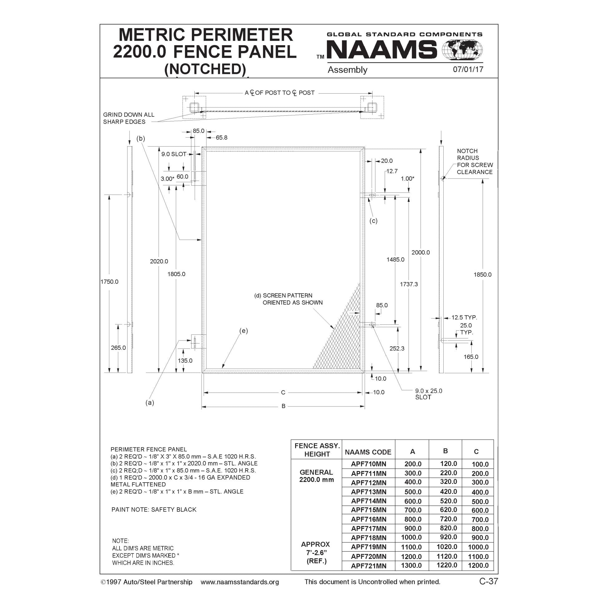 NAAMS Fence Panel APF718MN Notched Discount