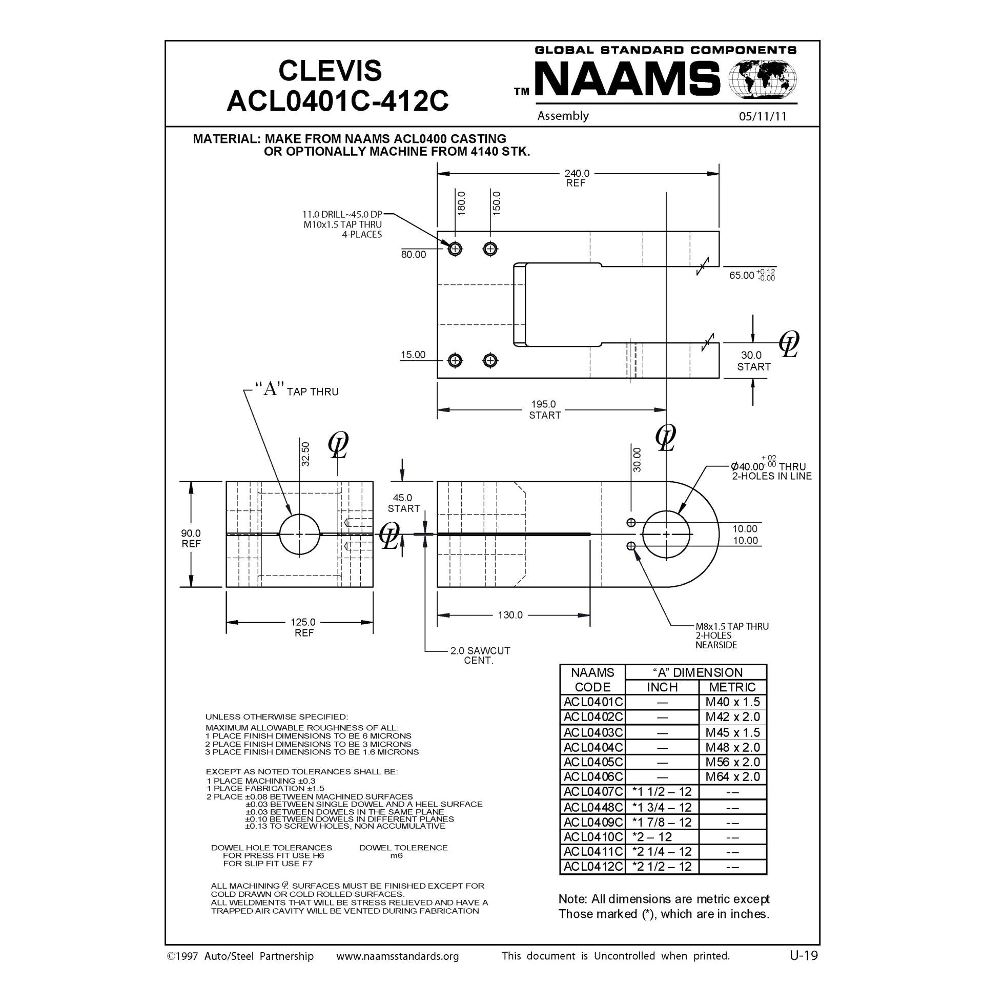 NAAMS Clevis Assembly ACL0411A Online Sale