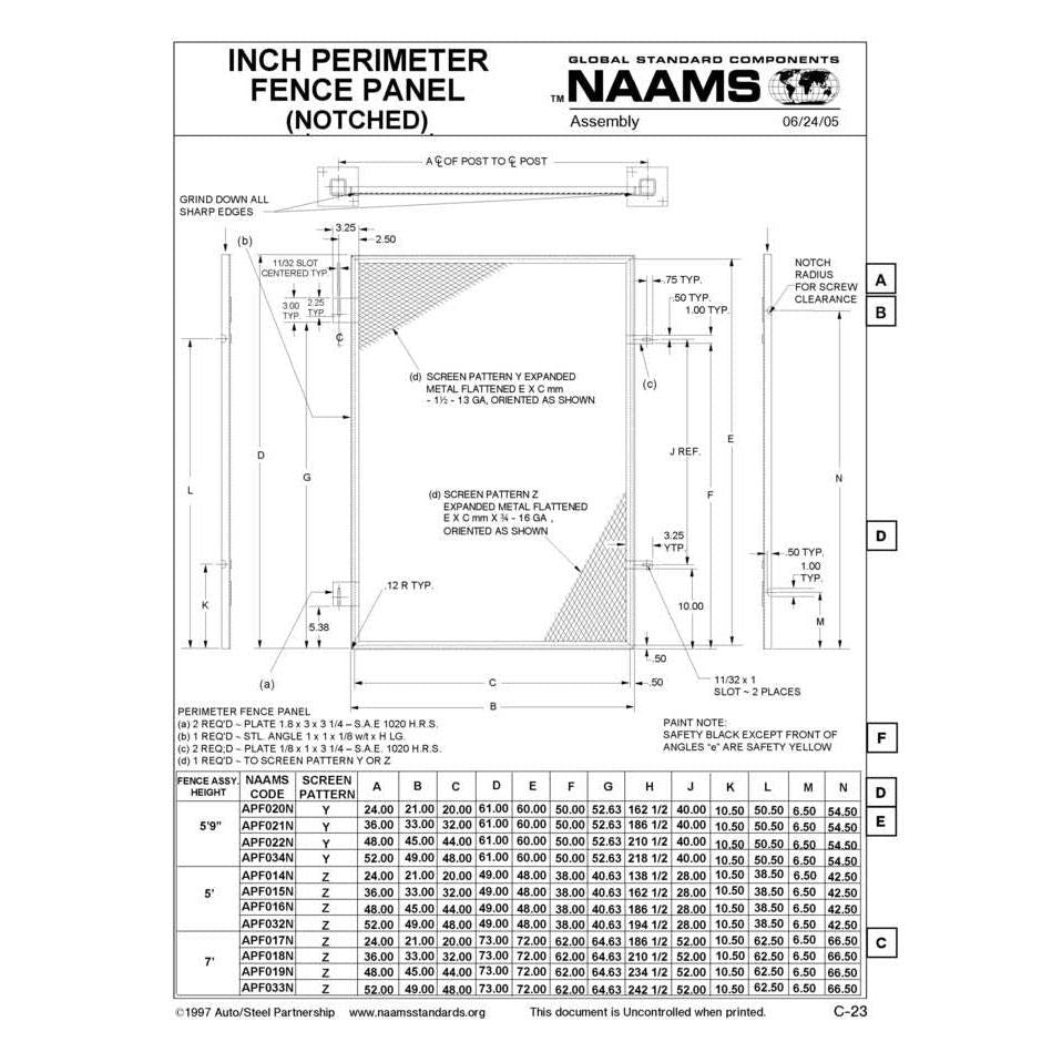 NAAMS Fence Panel Notched APF017N Discount