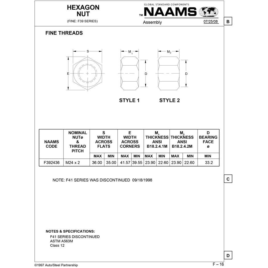 NAAMS Hexagon Nut F392436 M24 x 2 on Sale