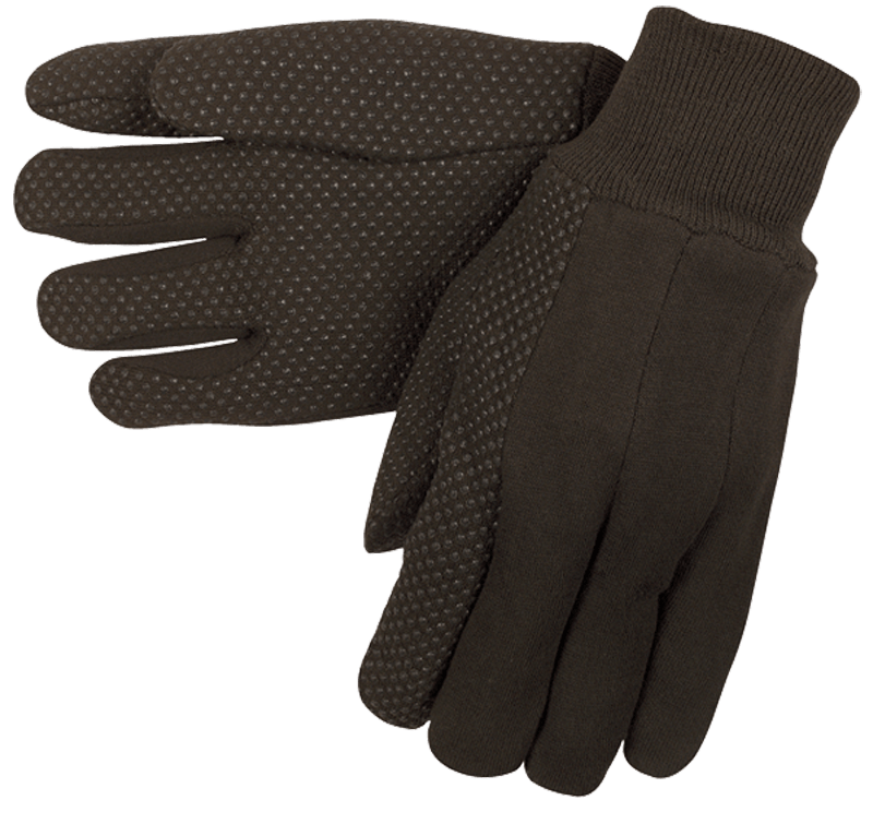 Memphis KB517800L Brown Jersey Gloves – Clute Pattern – Plastic Dotted Palm Side – Knit Wrist – Size Large on Sale