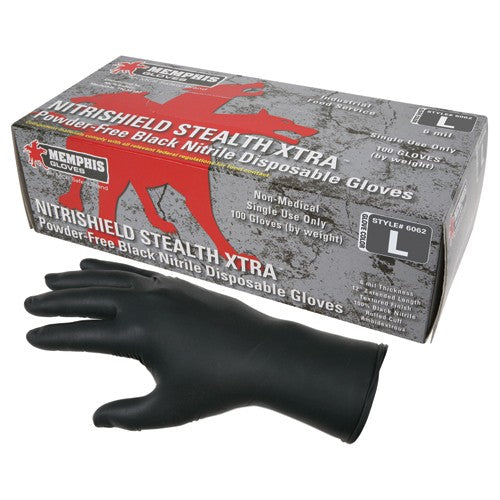 Memphis KB516062M NitriShield Stealth Gloves – 6 mil Black Nitrile – Industrial/Food Grade – 12″ Powder Free – Box of 100 – Size Medium Sale