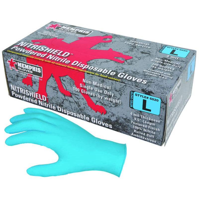 Memphis KB516015XL NitriShield Gloves – 4 mil Blue Nitrile Industrial/Food Service Grade – Textured Grip – Powder Free – Box of 100 – Size X-Large Online Sale