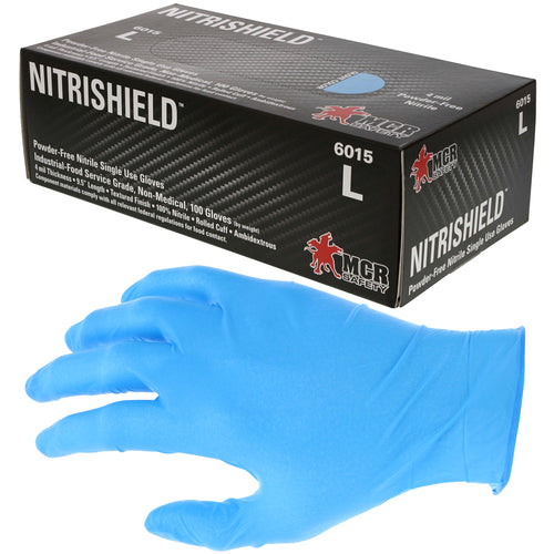 Memphis KB516015M NitriShield Gloves – 4 mil Blue Nitrile Industrial/Food Service Grade – Textured Grip – Powder Free – Box of 100 – Size Medium Online Hot Sale