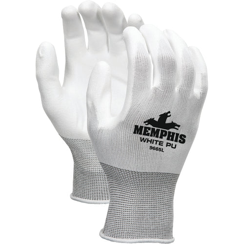 Memphis KB519665XL 13 Gauge White Gloves – Nylon Shell – White PU Palm & Fingers – Size X-Large on Sale