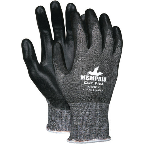 Memphis KB5192723PUXL MCR Safety Cut Pro Glove – 13 Gauge HyperMax Shell – Black PU Coated Palm and Fingertips – Size X-Large Supply