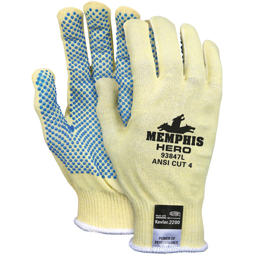 Memphis KB5193847L MCR Safety Cut Pro Hero Gloves – 13 Gauge Kevlar / Stainless Steel / Spandex – PVC Dots on Palm – Size Large Online Hot Sale