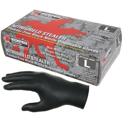 Memphis KB516060XL NitriSheild Stealth Gloves – 3 mil Black Nitrile – Industrial/Food Grade – Powder Free – Box of 100 – Size X-Large Online now