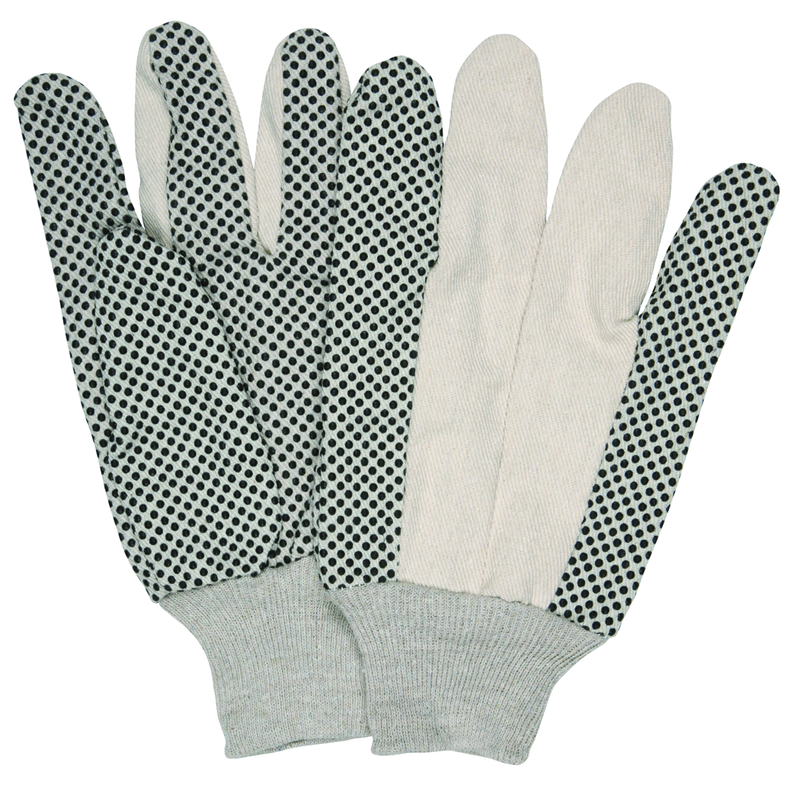 Memphis KB51DG Dotted Cotton Canvas Glove – 8 oz. Regular Weight – Black PVC Dots – Knit Wrist – Size Large Sale