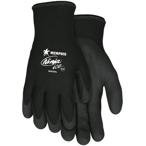 Memphis KB51N9690L Ninja Ice Gloves – 15 Gauge Black Nylon – Acrylic Terry Inner -HPT Palm and Fingertips – Size Large Online Sale