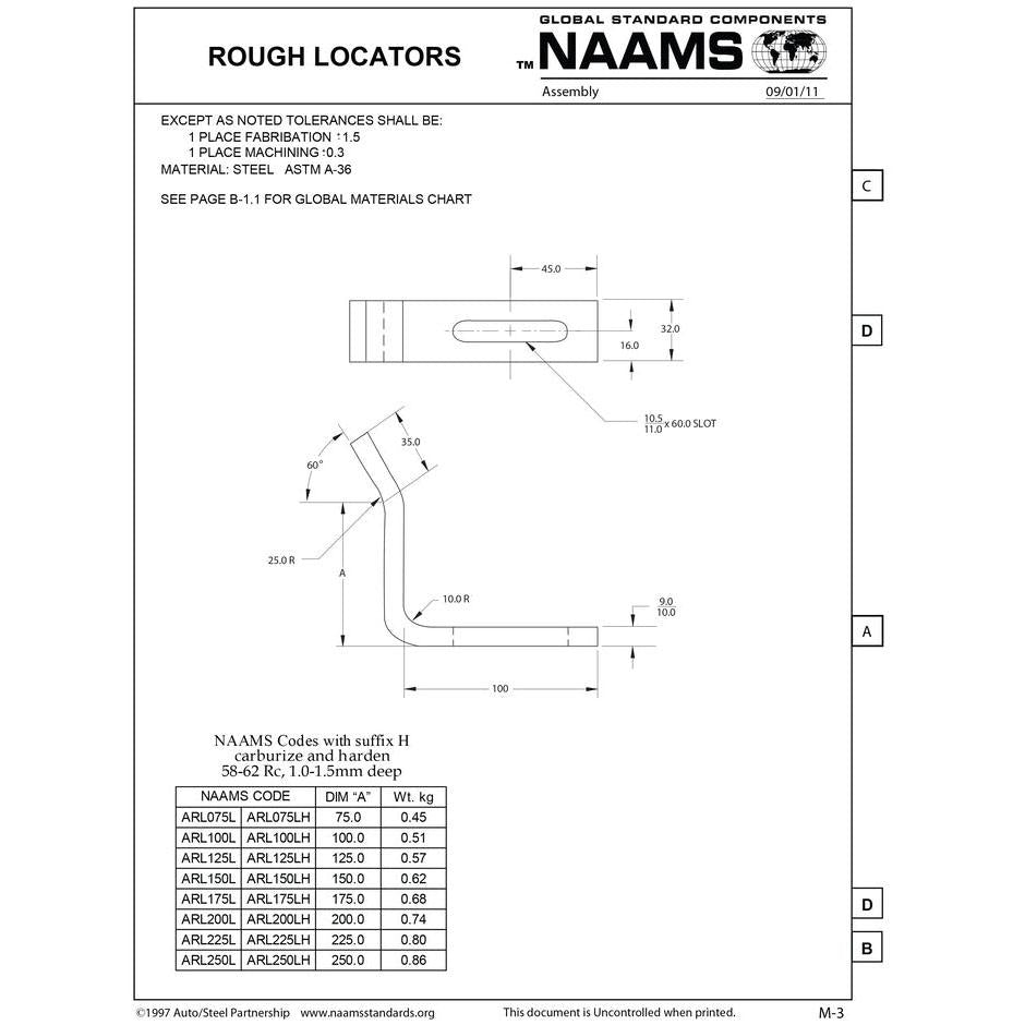 NAAMS Rough Locator ARL175LH L-Shape Outside Bend Hardened Online now