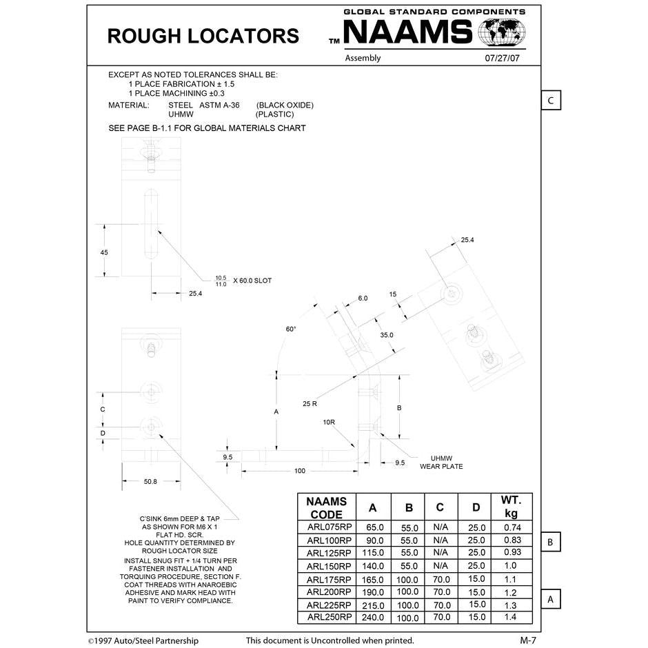 NAAMS Rough Locator ARL175RP L-Shape Inside Bend with UHMW Sale