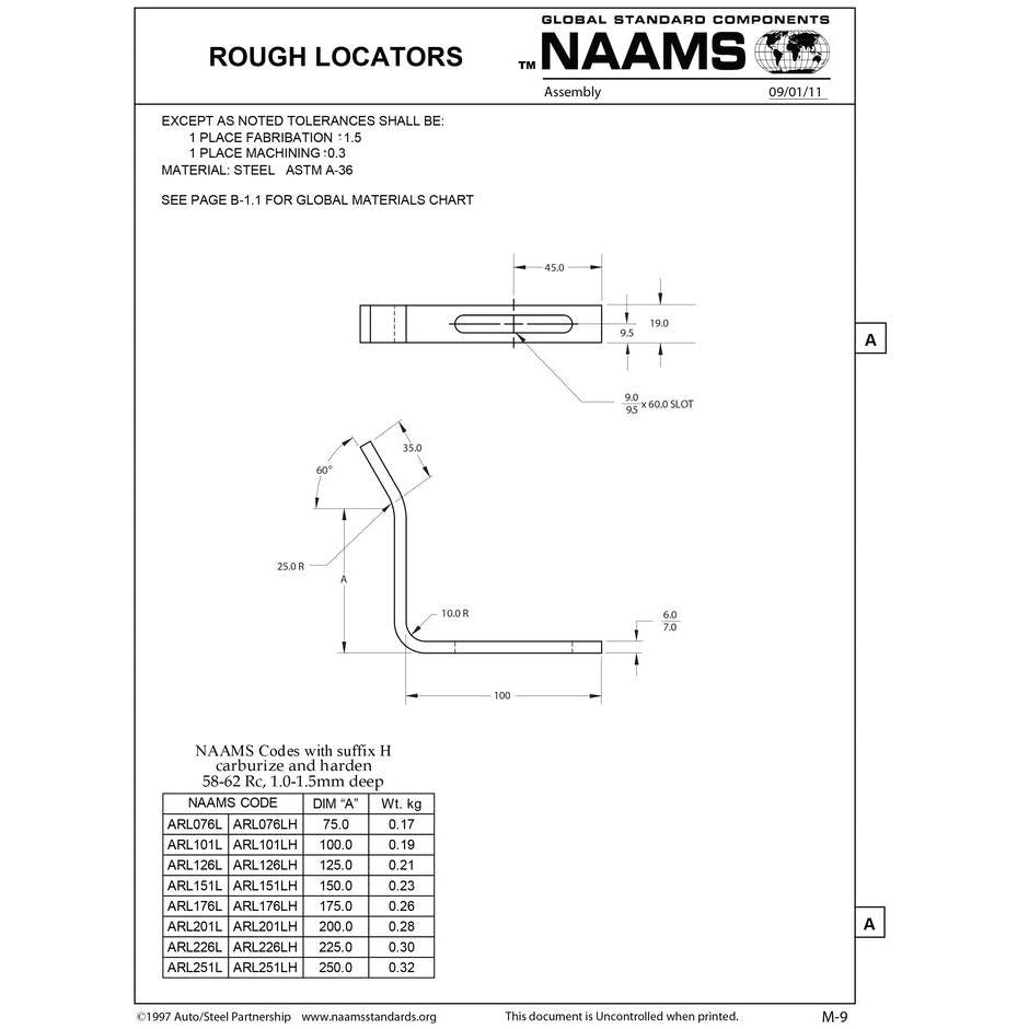NAAMS Rough Locator ARL176LH L-Shape Outside Bend Hardened on Sale
