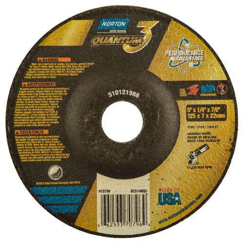 Norton Abrasives MH60D050070796 5"x1/4"x7/8" – T27 – Quantum 3 Depressed Center Wheel on Sale