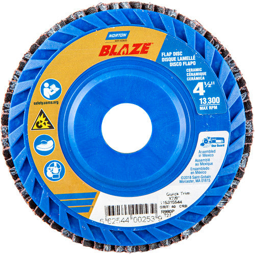 Norton Abrasives MH61FD0400253 4-1/2 x 7/8" Blaze Plastic Flat Flap Disc Type 2740 Grit R980P Premium Ceramic Alumina Online now