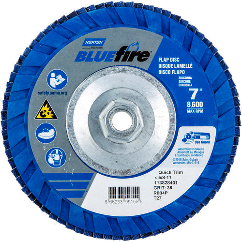 Norton Abrasives MH61FD0799155 7 x 5/8 – 11" BlueFire Plastic Flat Flap Disc Type 27 P36 Grit R884P Zirconia Alumina Discount