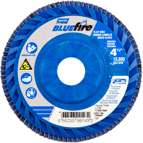 Norton Abrasives MH61FD0499143 4-1/2 x 7/8" BlueFire Plastic Flat Flap Disc Type 27 P80 Grit R884P Ceramic Alumina Fashion
