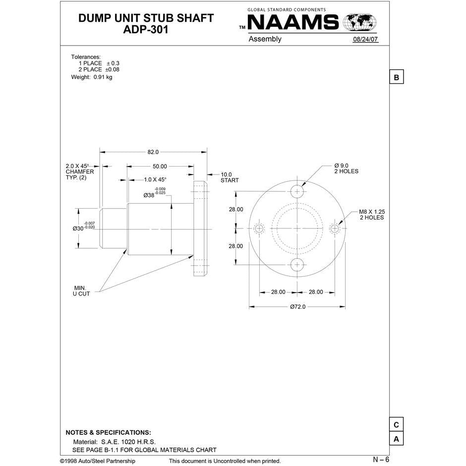 NAAMS Stub Shaft for Dump Unit ADP301 Fashion