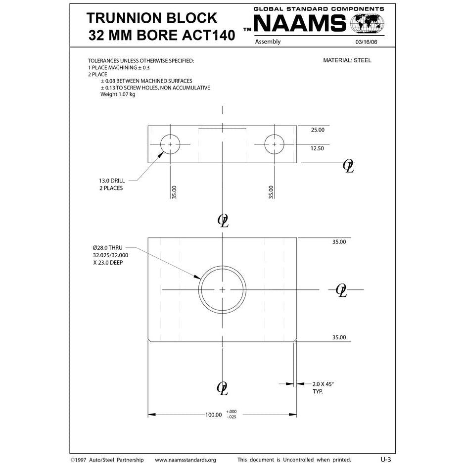 NAAMS Trunnion Block 32mm Bore ACT140 Supply